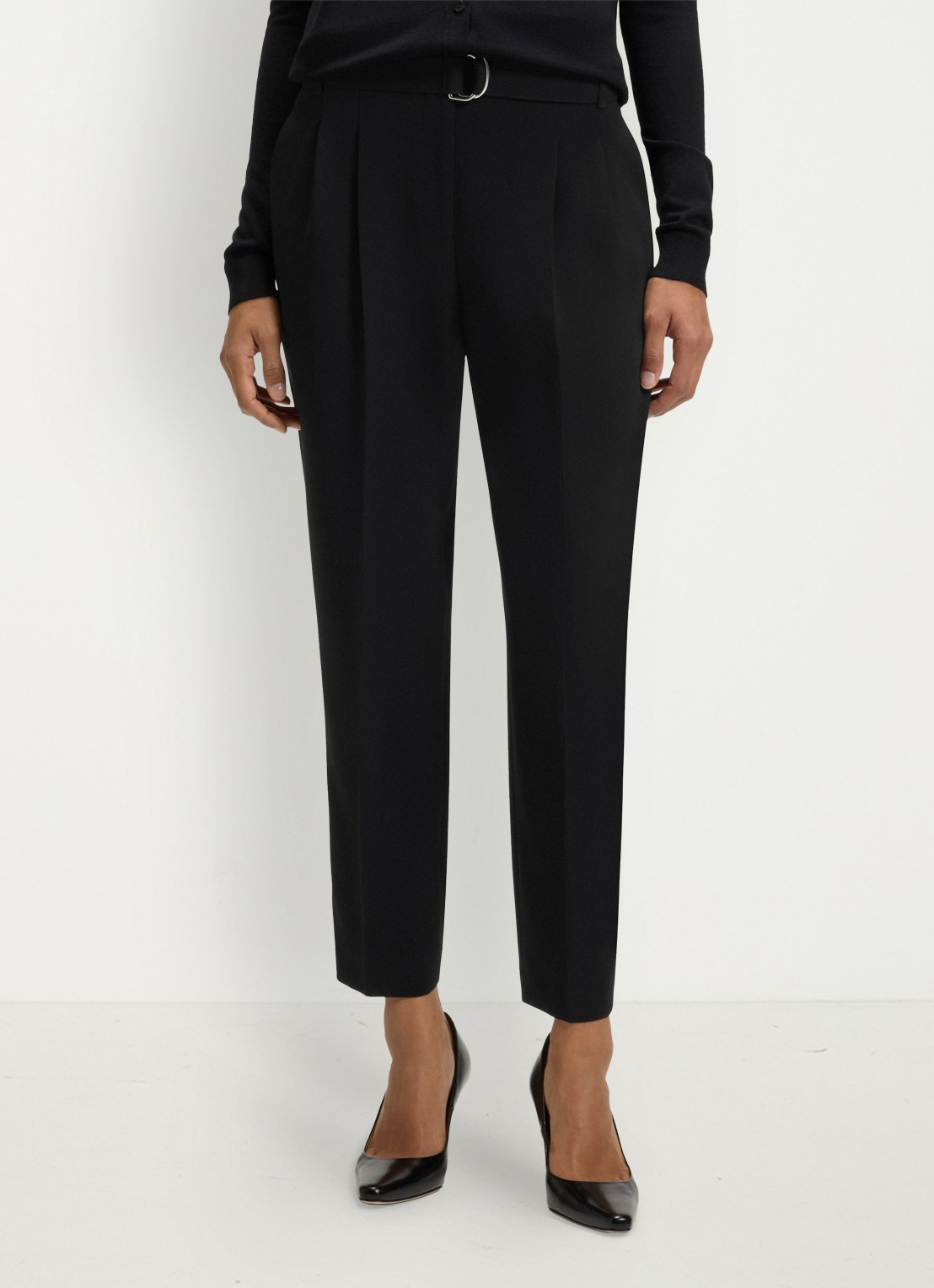 BOSS Tapiah high waist tapered fit cropped pantalon met ceintuur - detail 4 zwart