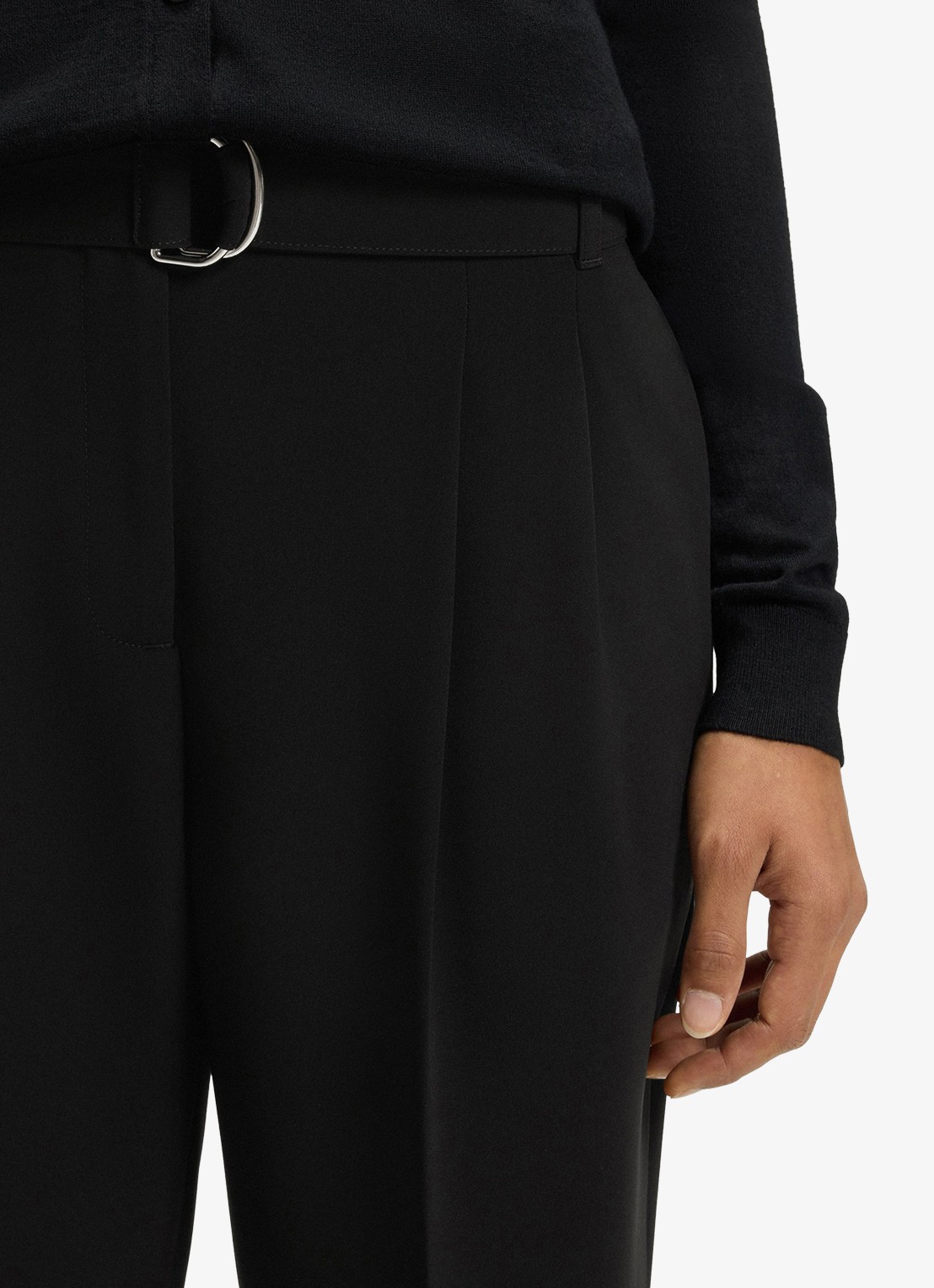 BOSS Tapiah high waist tapered fit cropped pantalon met ceintuur - detail 5 zwart