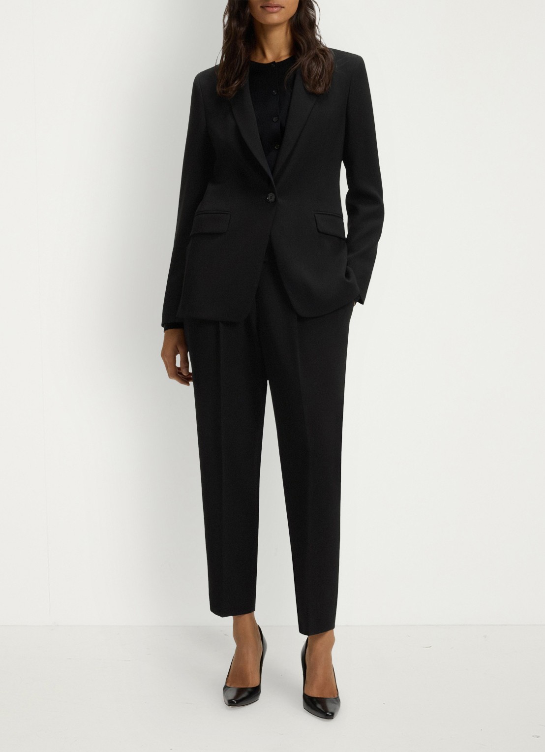 BOSS Tapiah high waist tapered fit cropped pantalon met ceintuur - voorkant 3 zwart