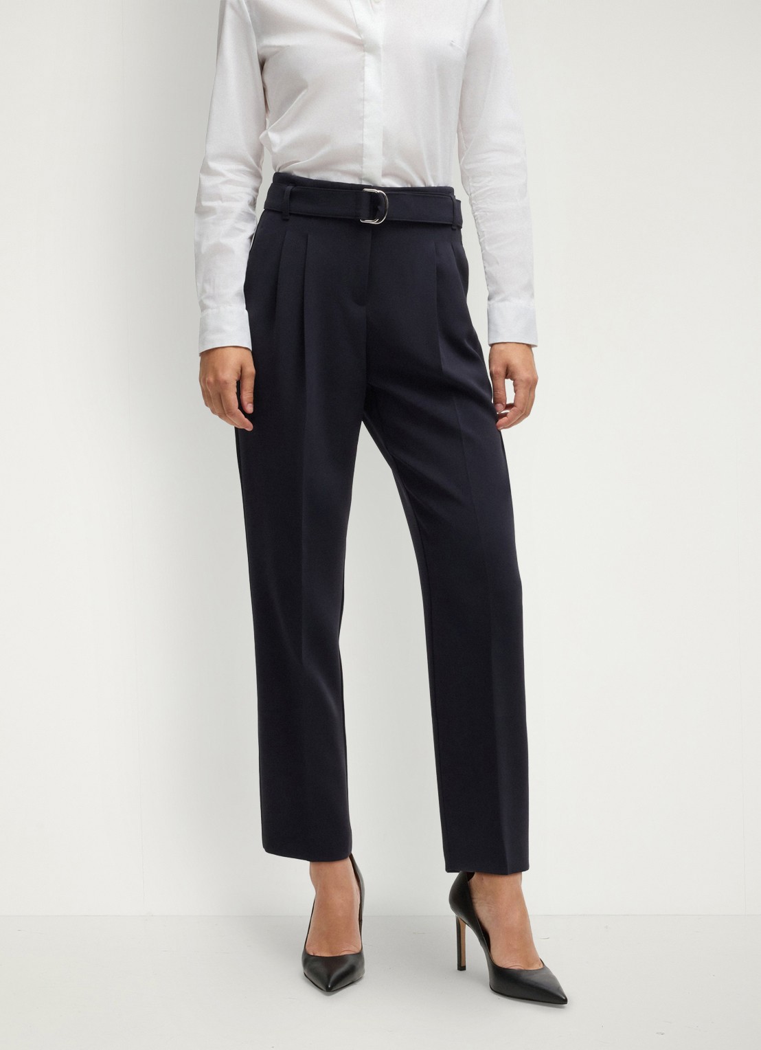BOSS Tapiah high waist tapered fit cropped pantalon met ceintuur - detail 4 donkerblauw