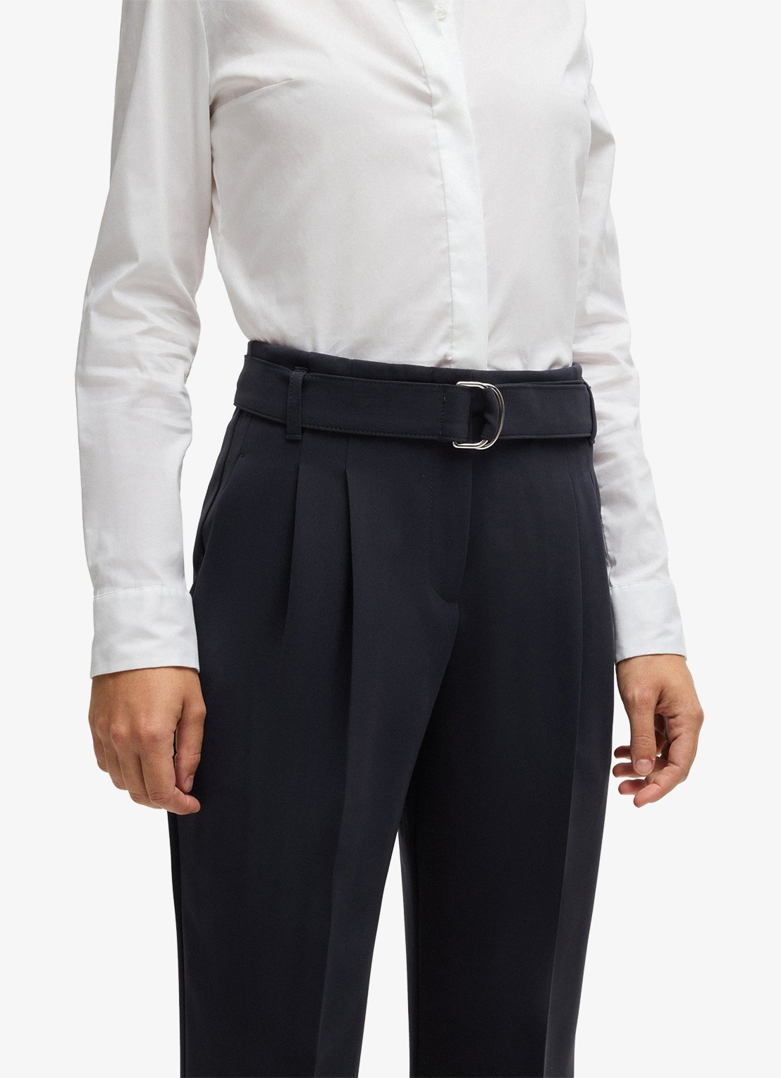 BOSS Tapiah high waist tapered fit cropped pantalon met ceintuur - detail 5 donkerblauw