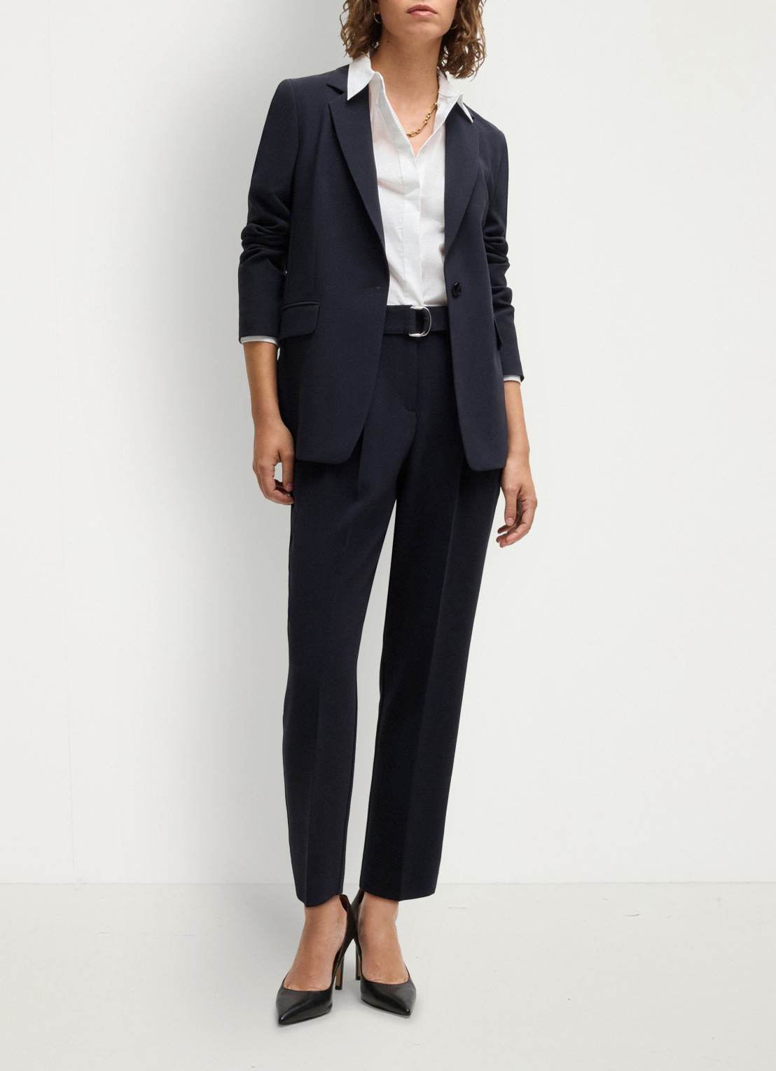 BOSS Tapiah high waist tapered fit cropped pantalon met ceintuur - voorkant 3 donkerblauw