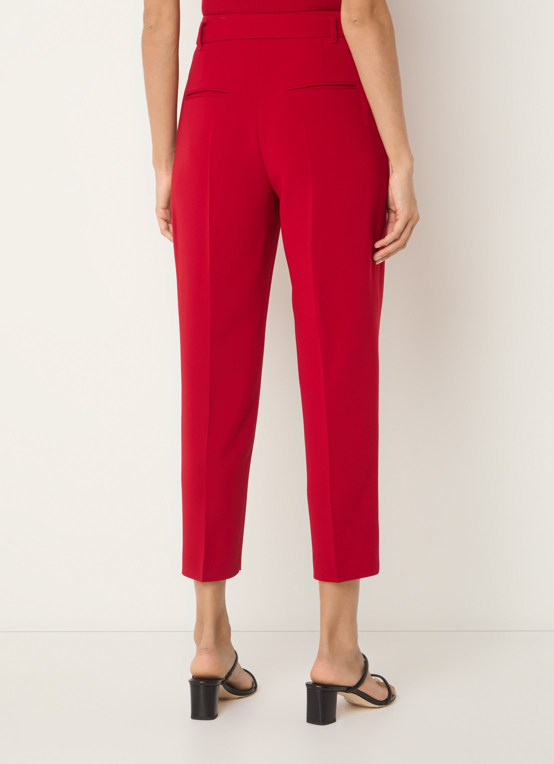 BOSS Tapiah high waist tapered fit cropped pantalon met ceintuur - achterkant 4 donkerrood
