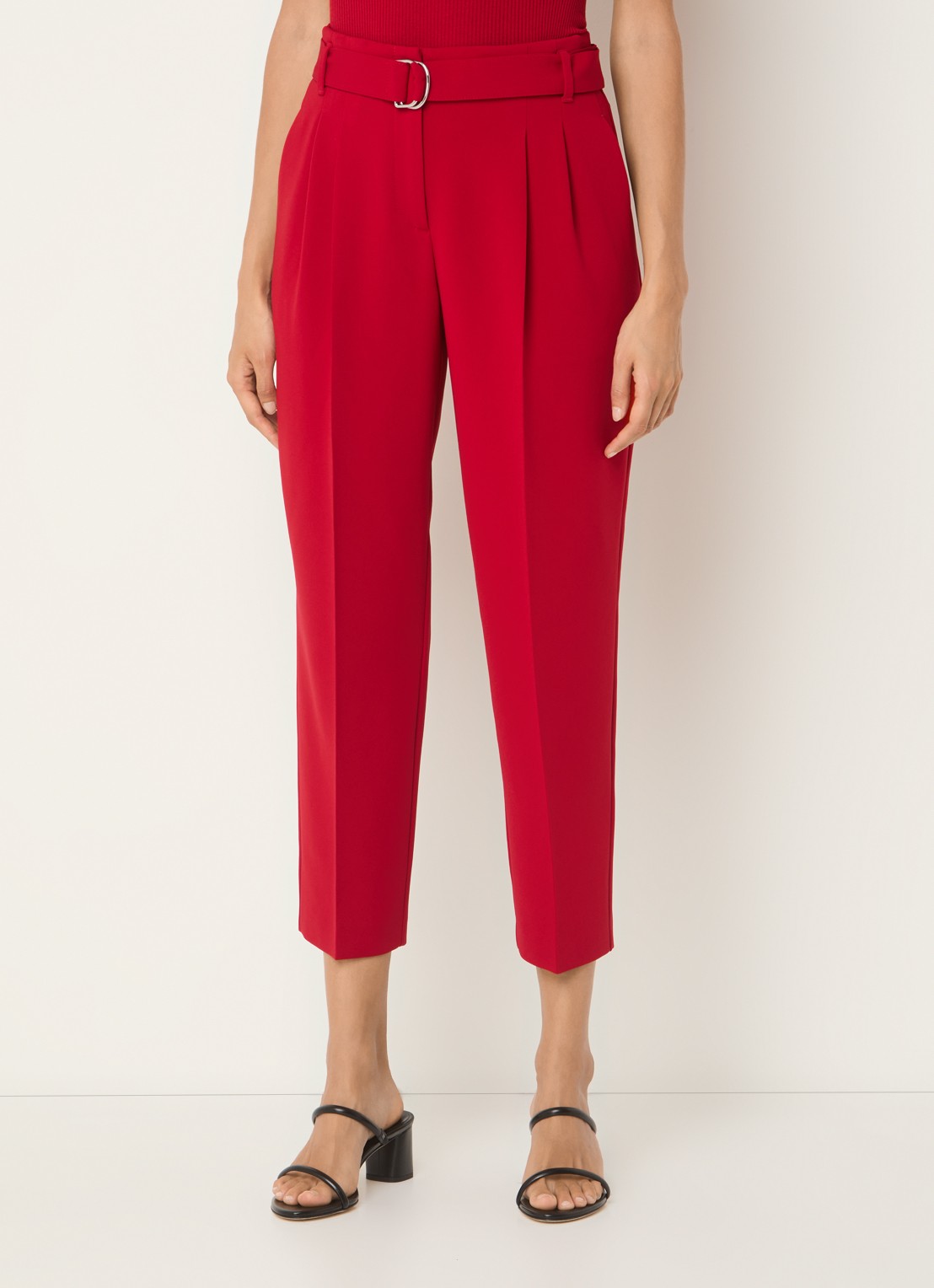 BOSS Tapiah high waist tapered fit cropped pantalon met ceintuur - detail donkerrood