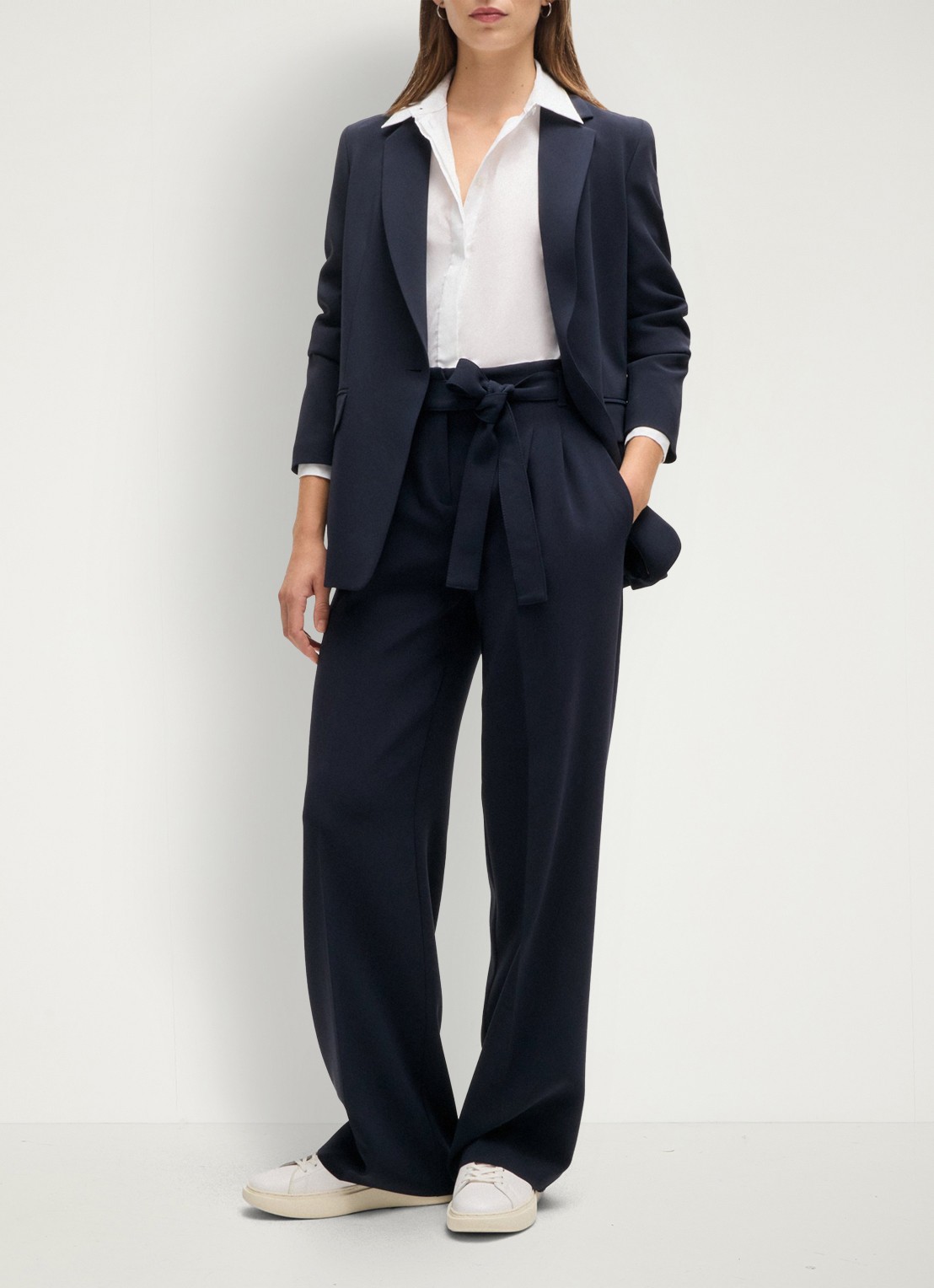 BOSS Tapiana high waist wide fit pantalon  - voorkant 3 donkerblauw