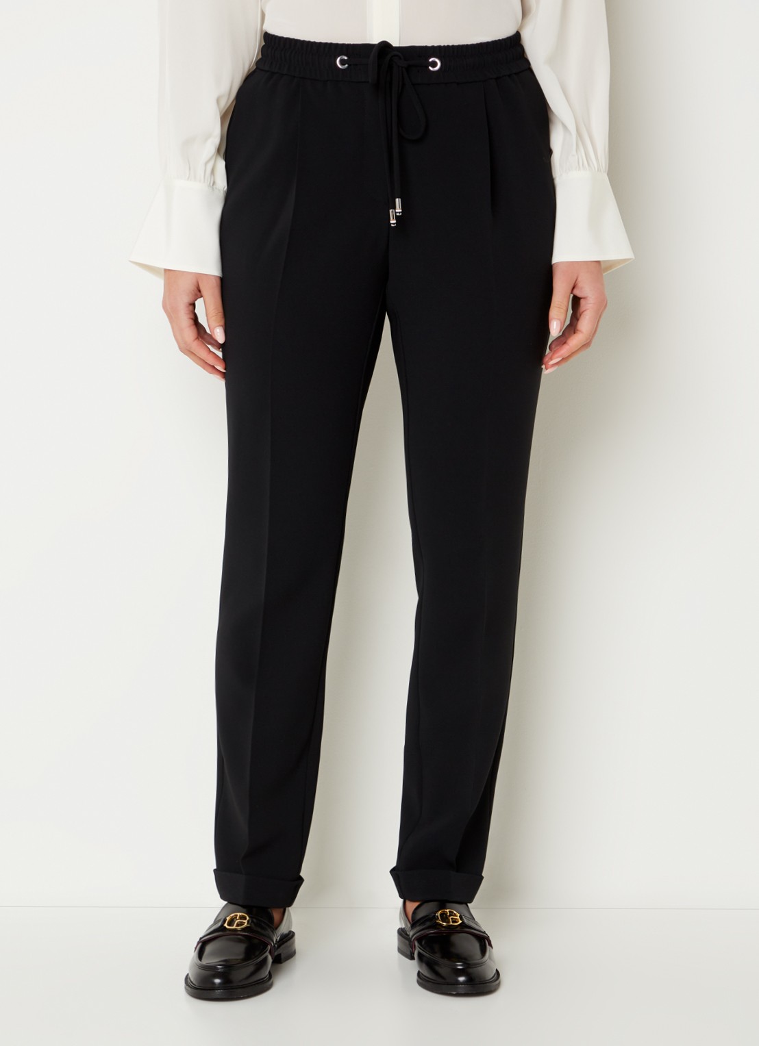 BOSS Tariyanah mid waist slim fit pantalon met stretch - detail 3 zwart