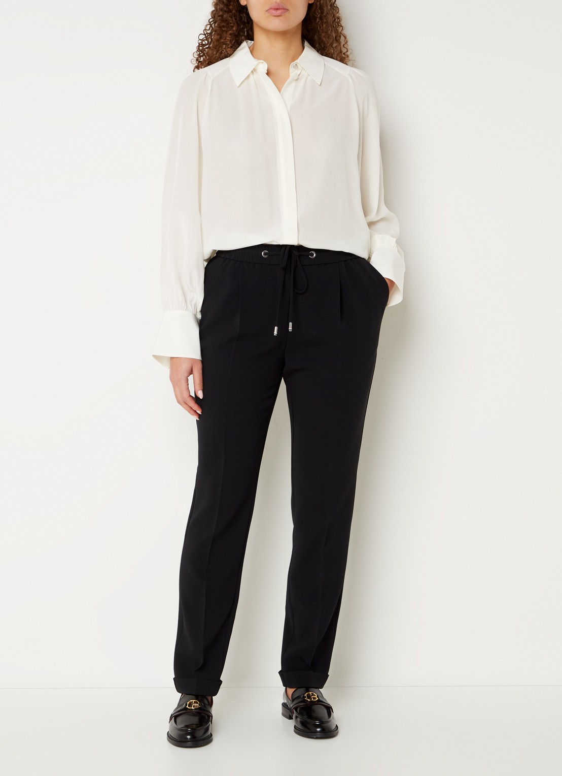 BOSS Tariyanah mid waist slim fit pantalon met stretch - voorkant 2 zwart