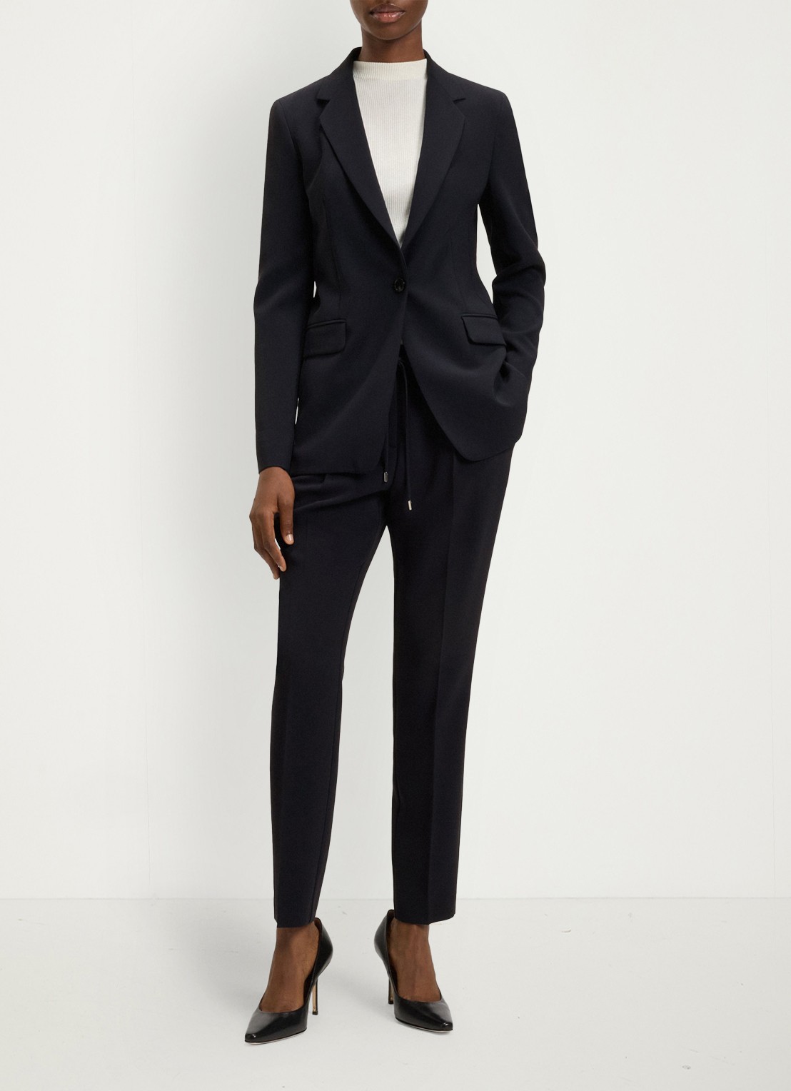 BOSS Tariyanah mid waist slim fit pantalon met stretch - voorkant 6 blauw
