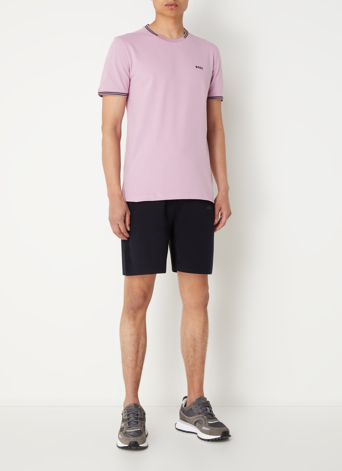BOSS Taul T-shirt met logo en stretch - voorkant 4 oudroze