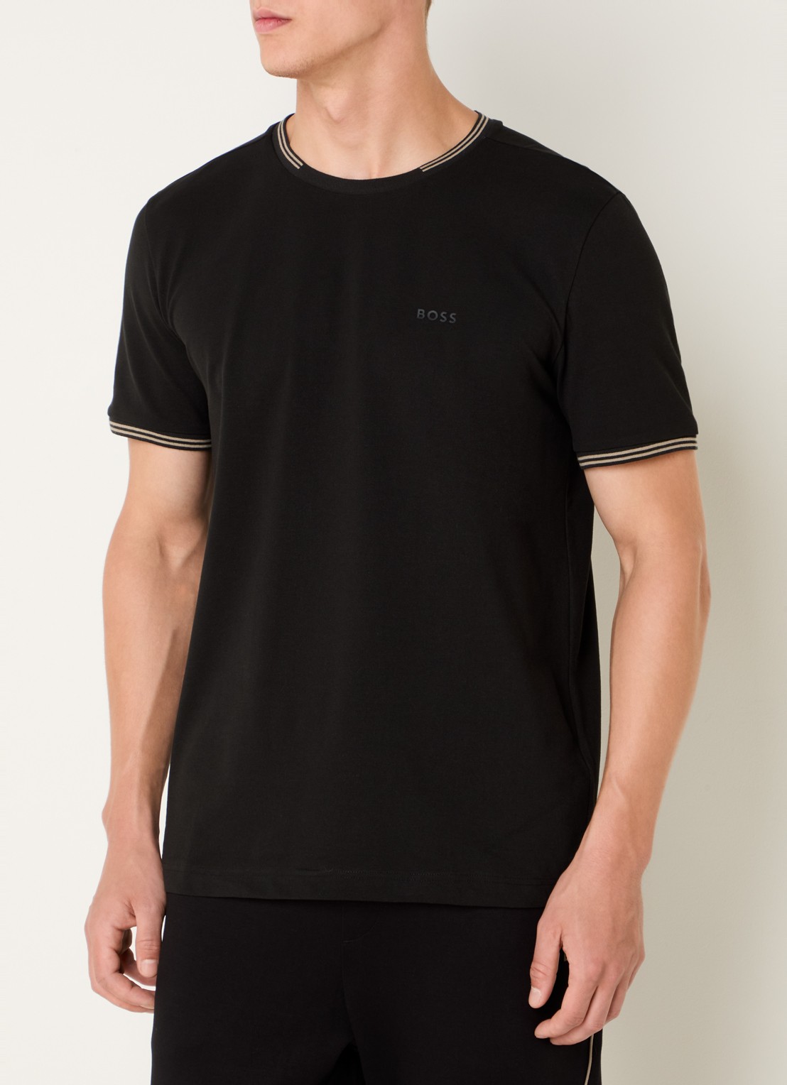 BOSS Taul T-shirt met logo en stretch - detail zwart