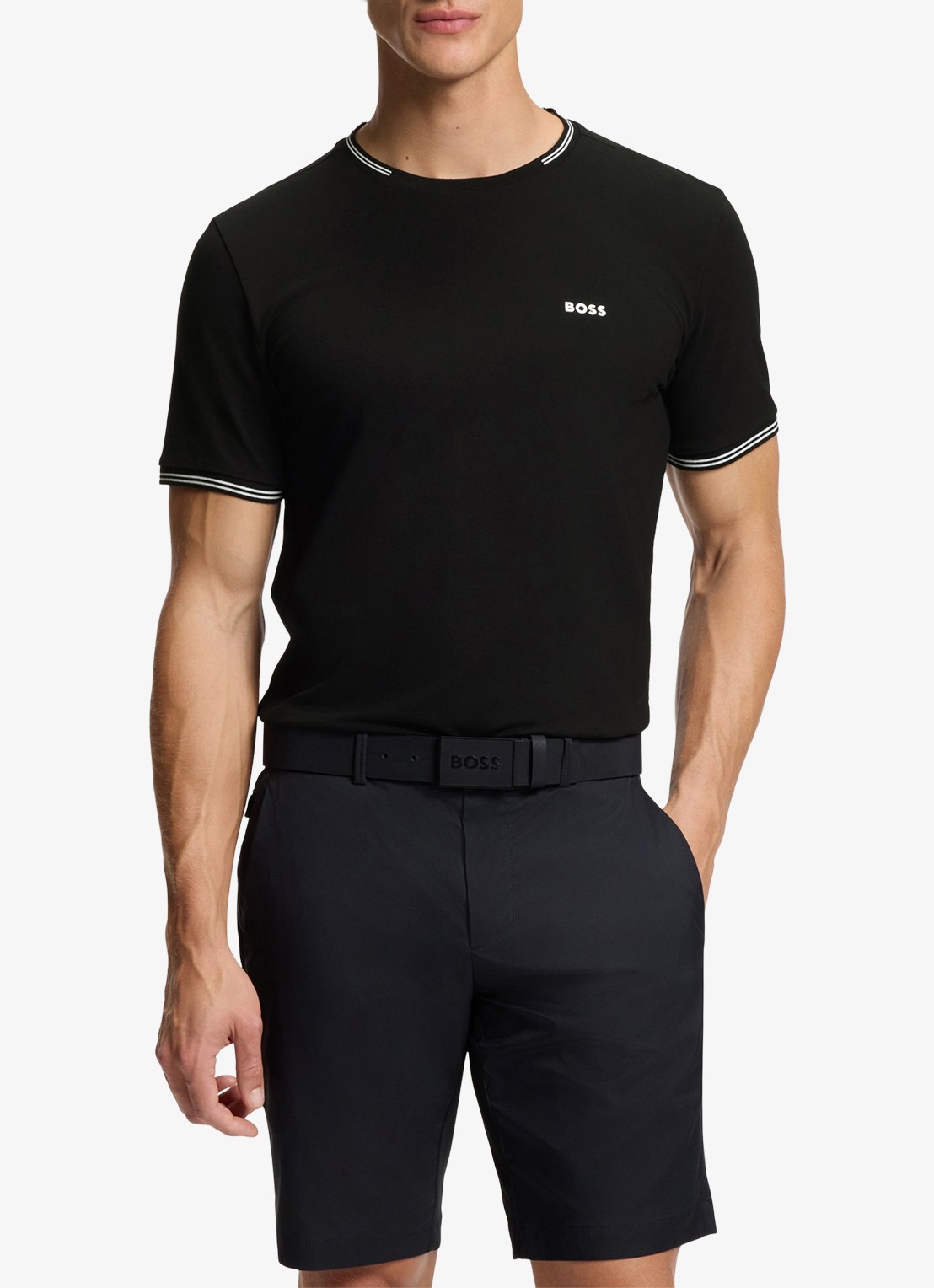 BOSS Taul T-shirt met logo en stretch - detail 2 zwart