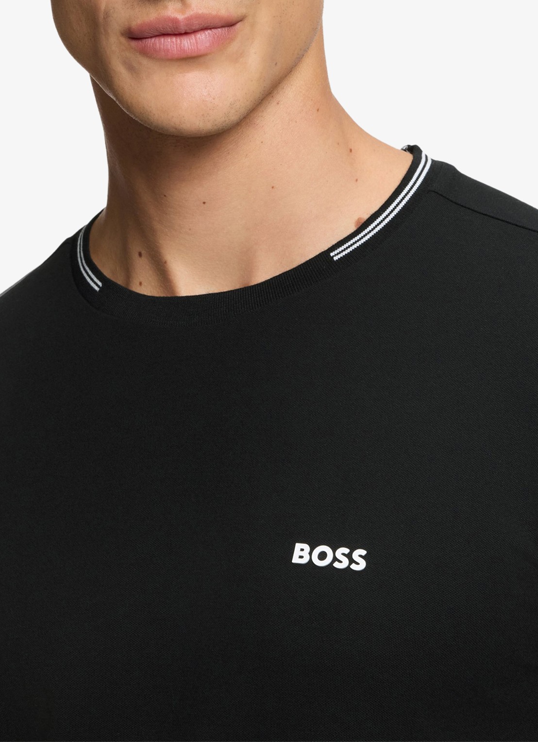 BOSS Taul T-shirt met logo en stretch - detail 3 zwart