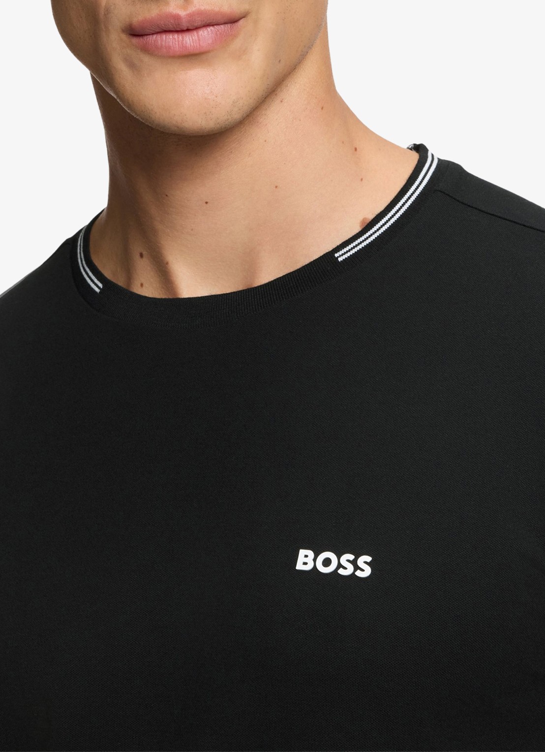 BOSS Taul T-shirt met logo en stretch - detail 4 zwart