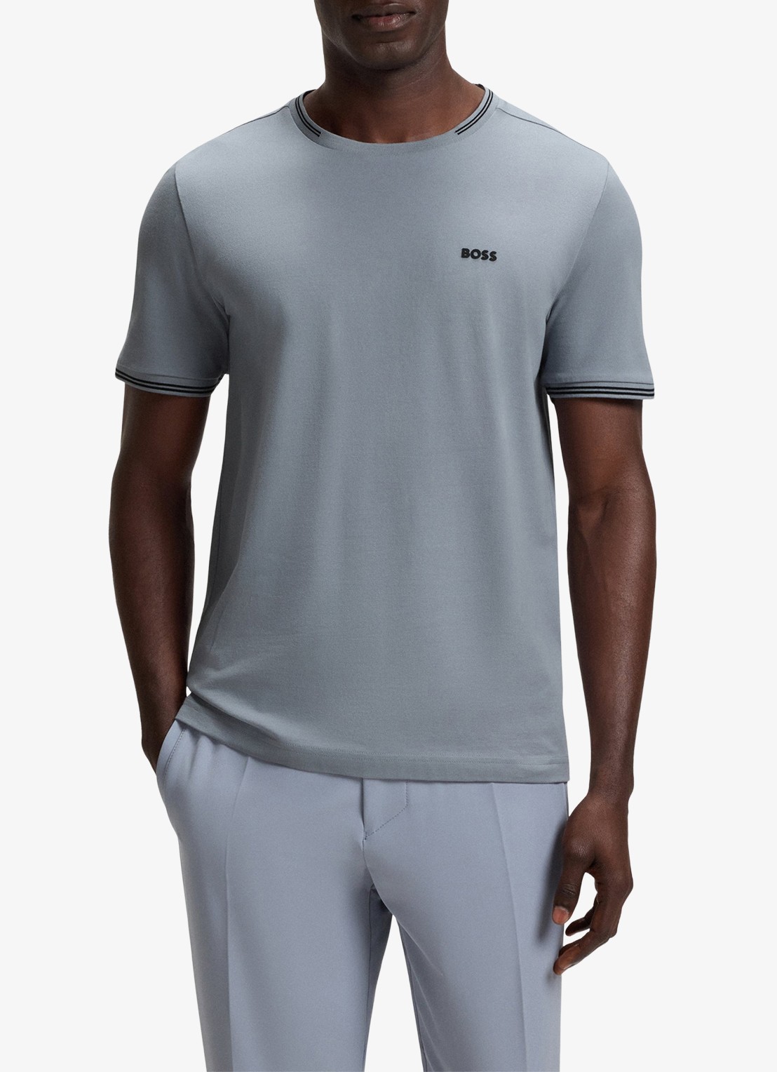 BOSS Taul T-shirt met logo en stretch - detail grijs