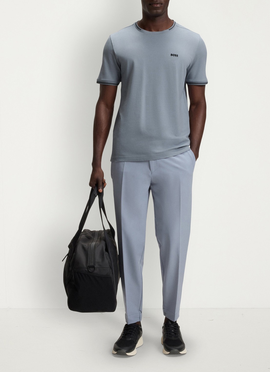 BOSS Taul T-shirt met logo en stretch - voorkant 7 grijs