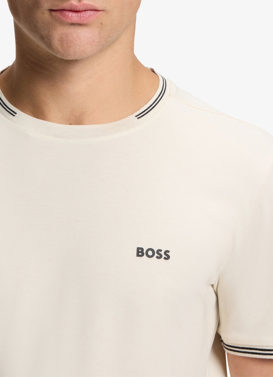 BOSS Taul T-shirt met logo en stretch - detail 2 parelmoer