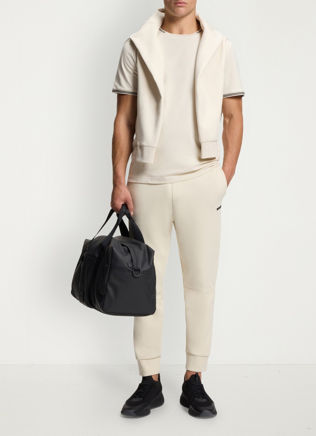 BOSS Taul T-shirt met logo en stretch - voorkant 4 parelmoer