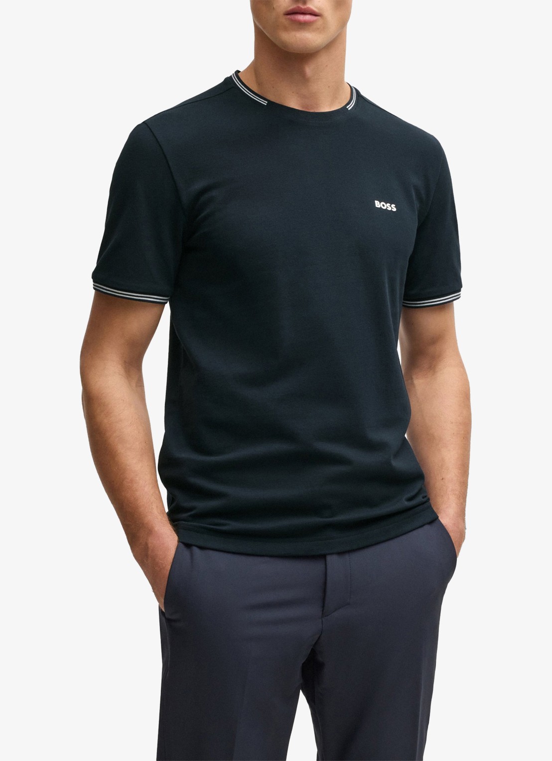 BOSS Taul T-shirt met logo en stretch - detail 4 blauw
