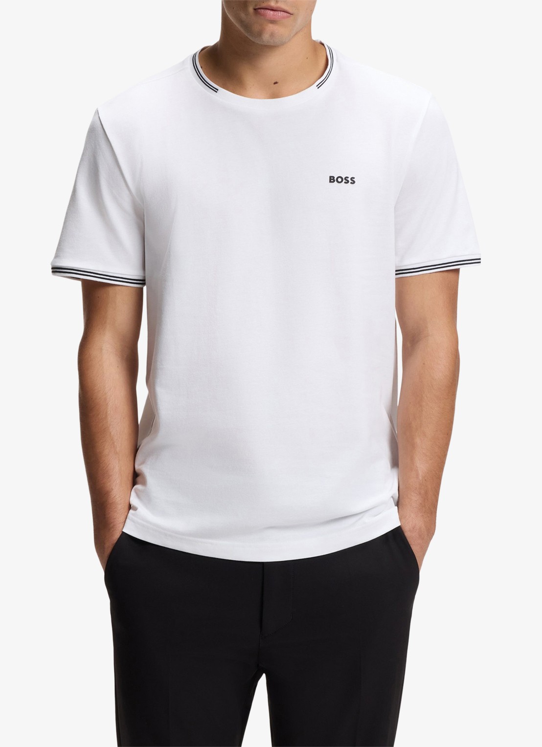 BOSS Taul T-shirt met logo en stretch - detail 3 wit