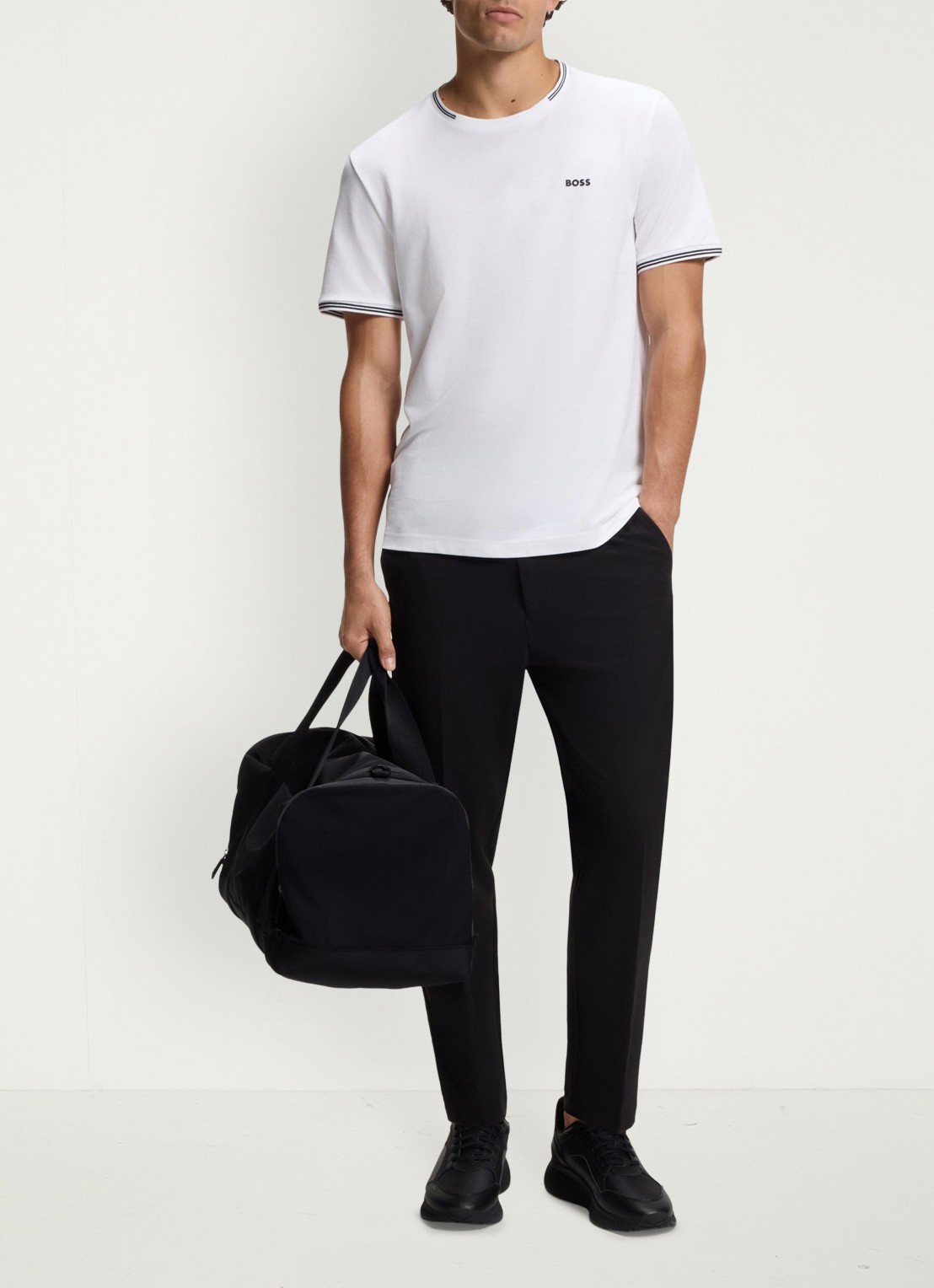 BOSS Taul T-shirt met logo en stretch - voorkant 8 wit