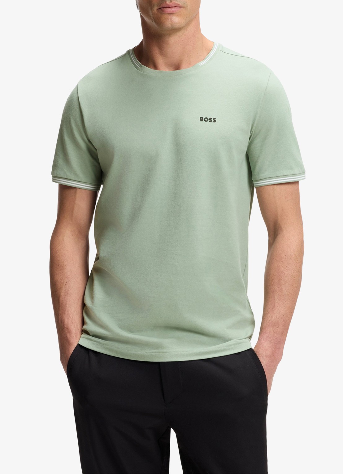 BOSS Taul T-shirt met logo en stretch - detail groen