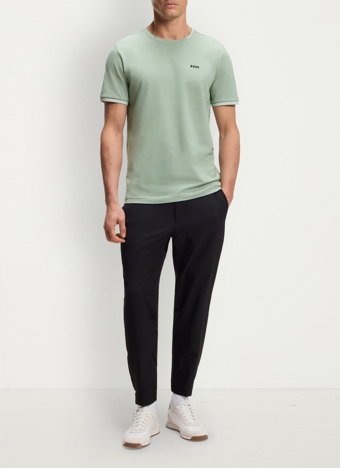 BOSS Taul T-shirt met logo en stretch - voorkant 4 groen