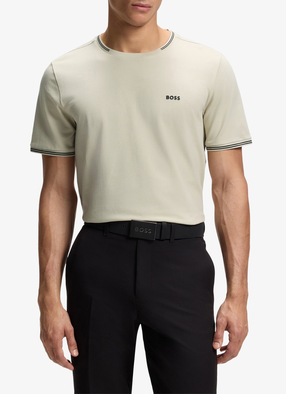 BOSS Taul T-shirt met logo en stretch - detail light beige-275