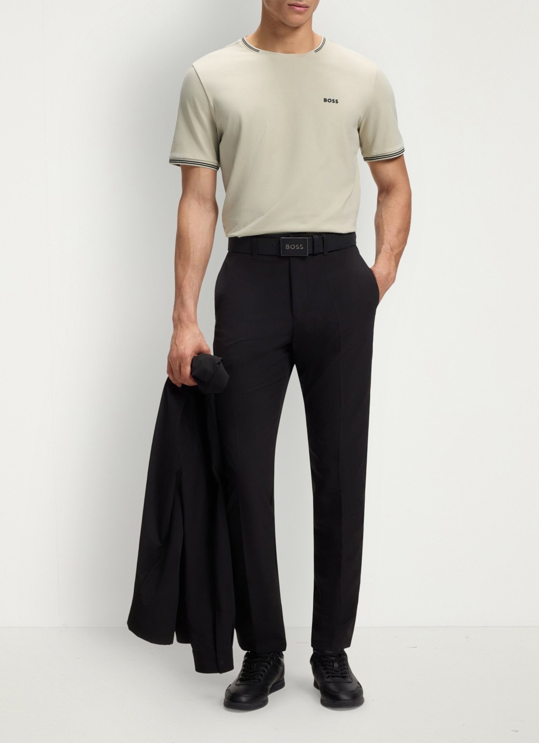 BOSS Taul T-shirt met logo en stretch - voorkant 5 light beige-275