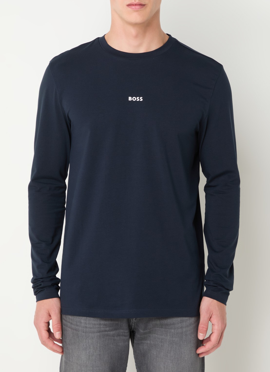 BOSS Tchark longsleeve met logoprint  - detail 4 donkerblauw