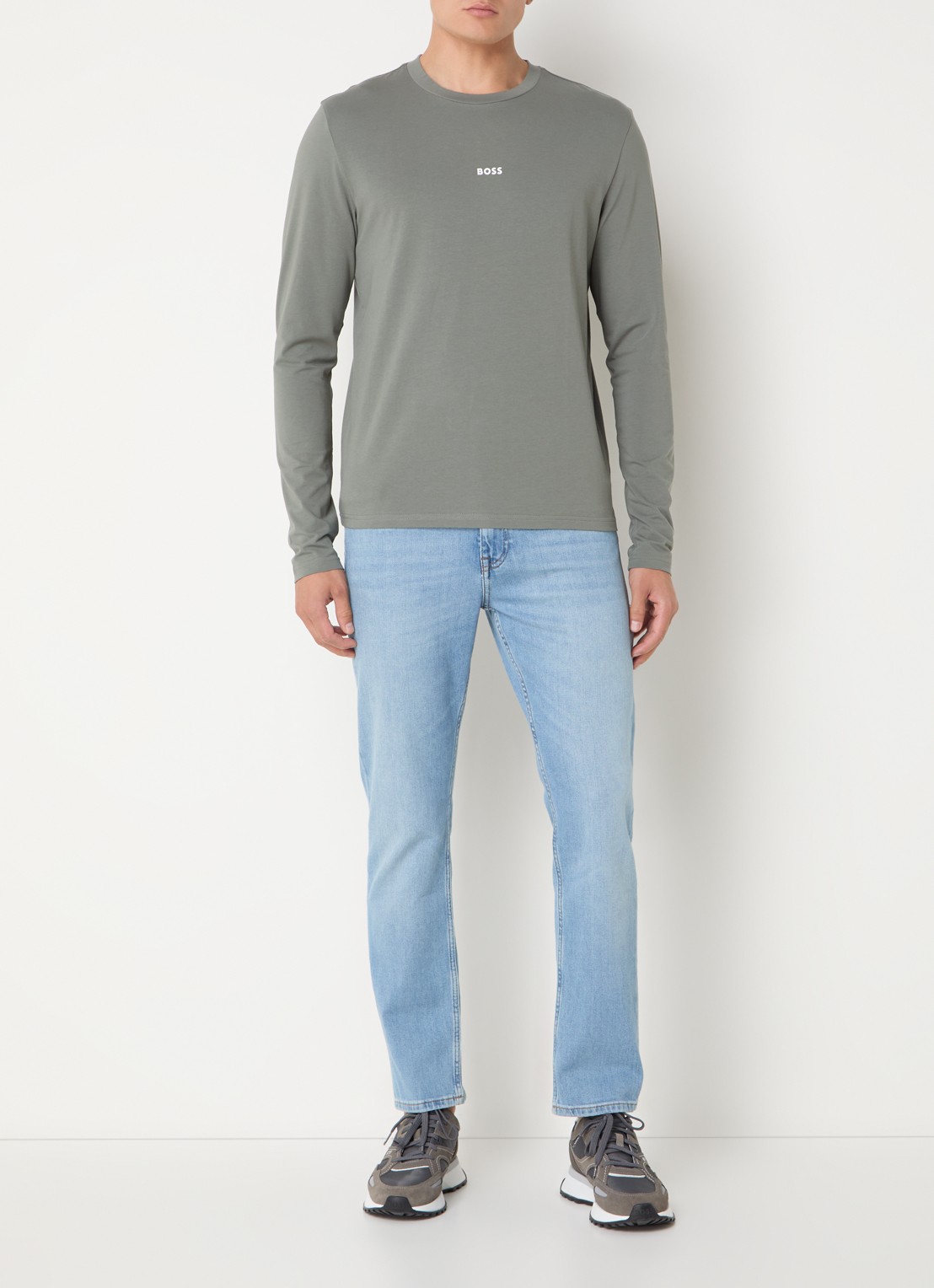 BOSS Tchark longsleeve met logoprint  - voorkant 2 lichtgrijs
