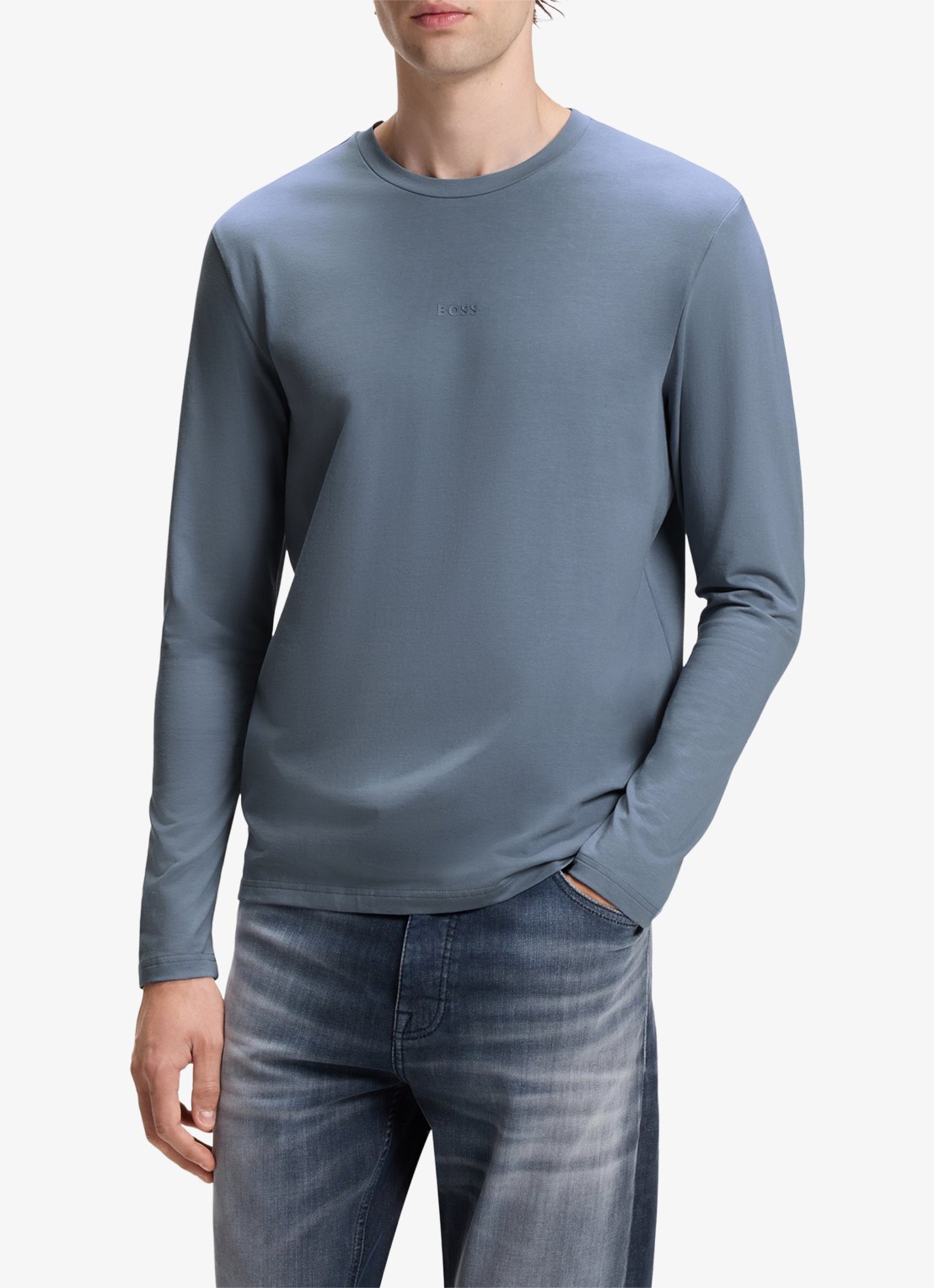 BOSS Tchark longsleeve met logoprint  - detail medium blue-424 / blauw