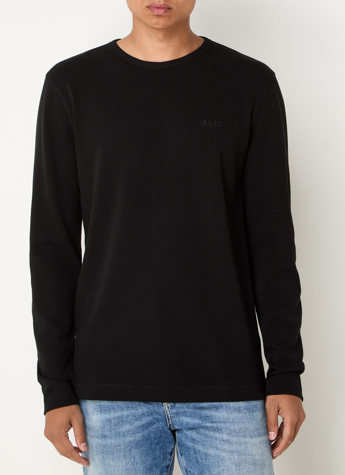 BOSS Tempesto longsleeve met structuur en logo - detail zwart