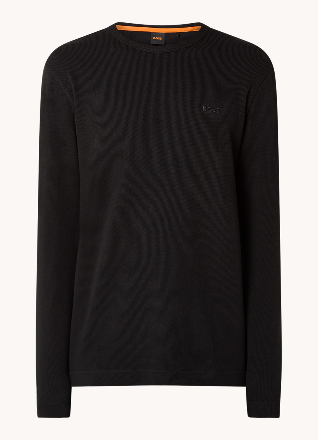 BOSS Tempesto longsleeve met structuur en logo - voorkant 3 zwart