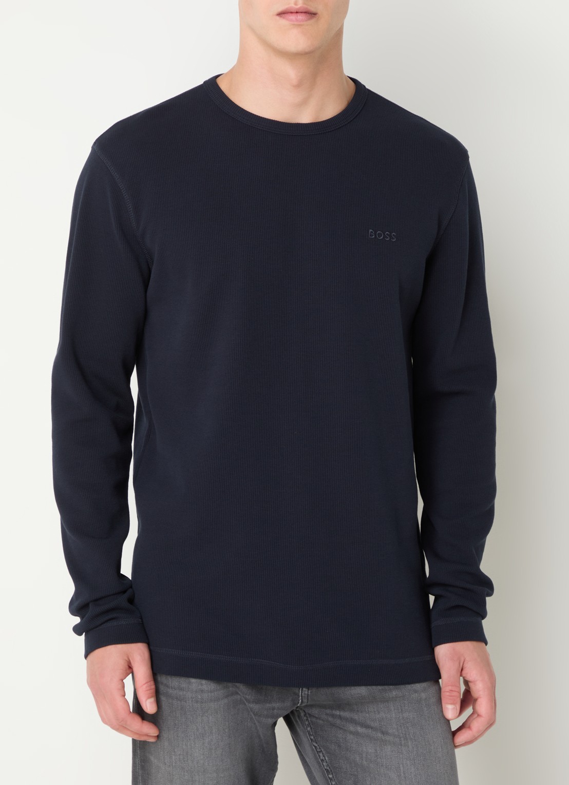 BOSS Tempesto longsleeve met structuur en logo - detail 3 donkerblauw