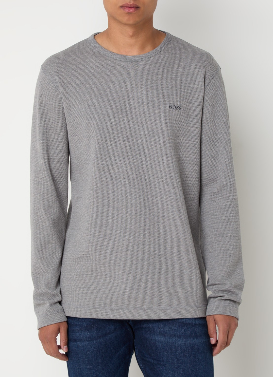 BOSS Tempesto longsleeve met structuur en logo - detail 4 grijs