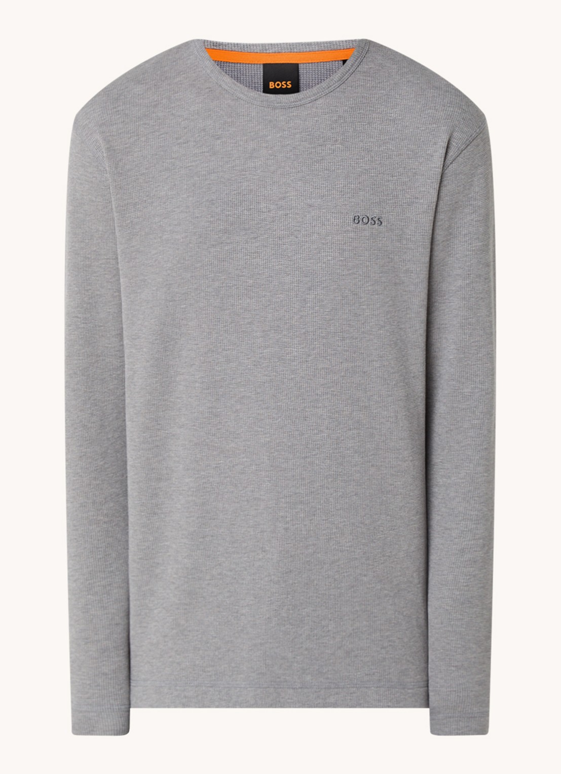 BOSS Tempesto longsleeve met structuur en logo - voorkant grijs