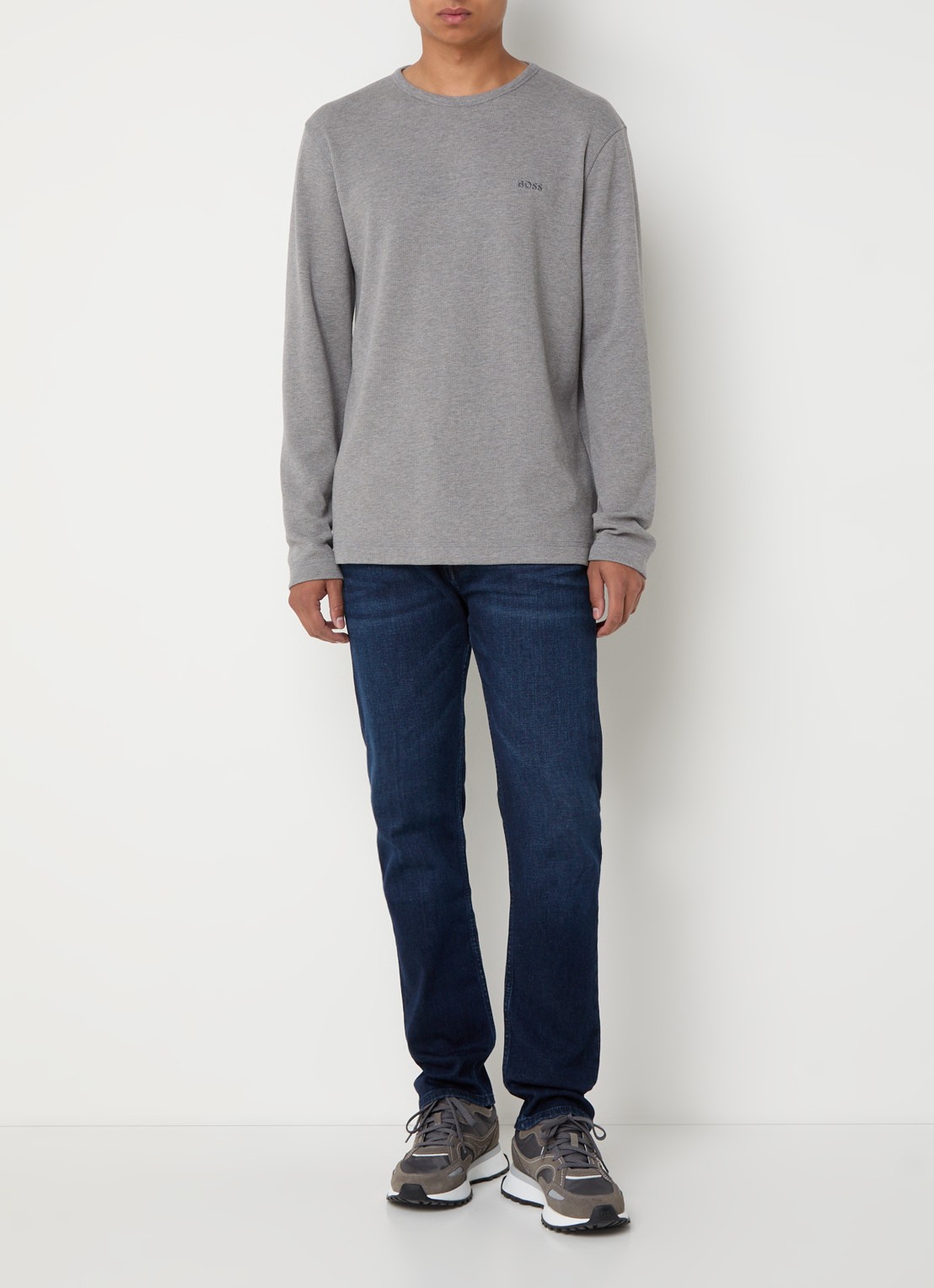 BOSS Tempesto longsleeve met structuur en logo - voorkant 2 grijs