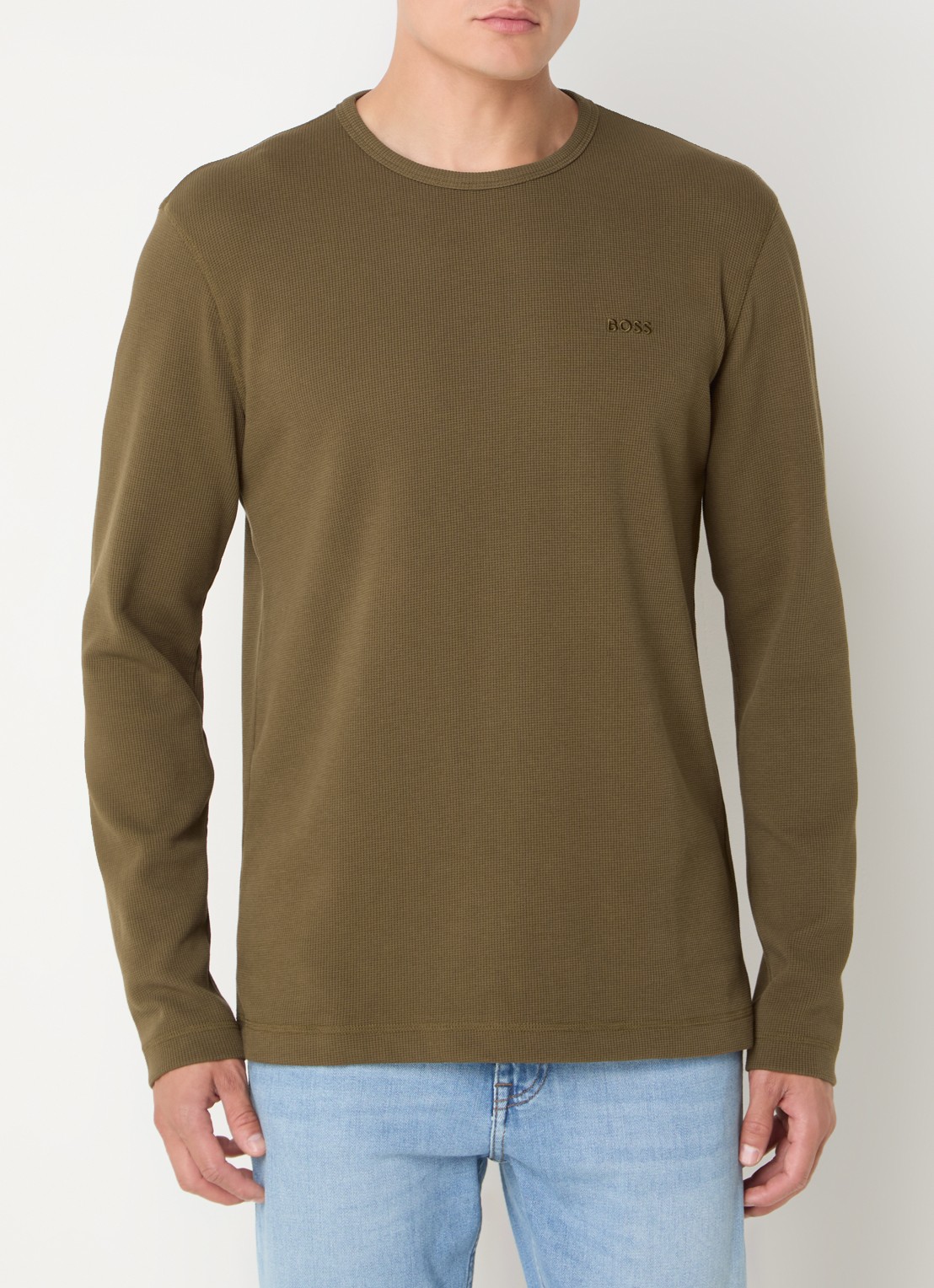 BOSS Tempesto longsleeve met structuur en logo - detail 4 mosgroen