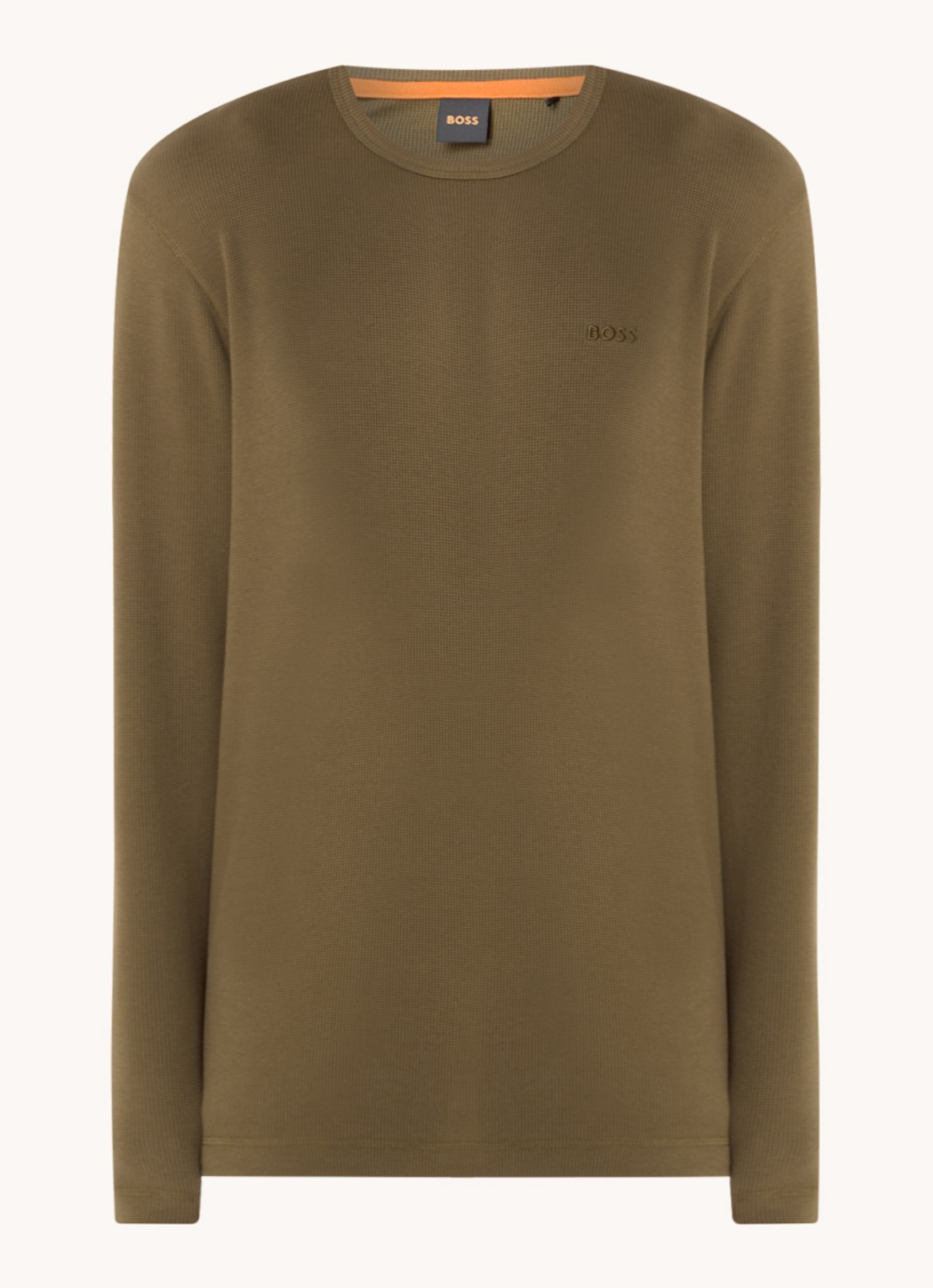 BOSS Tempesto longsleeve met structuur en logo - voorkant 2 mosgroen