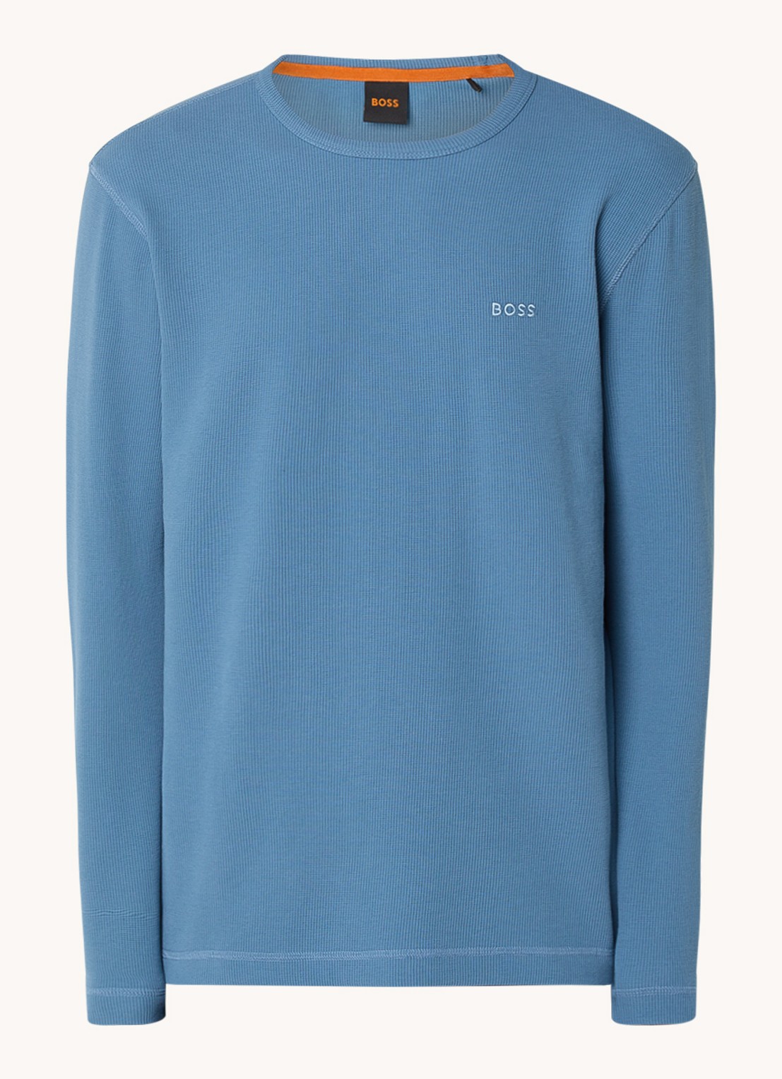 BOSS Tempesto longsleeve met structuur en logo - voorkant 3 petrol