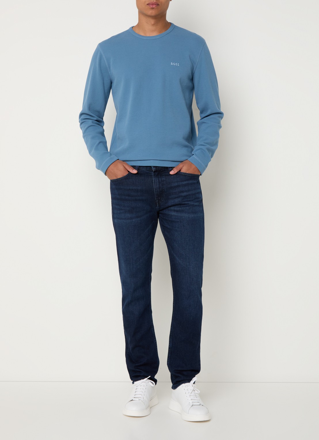 BOSS Tempesto longsleeve met structuur en logo - voorkant 4 petrol