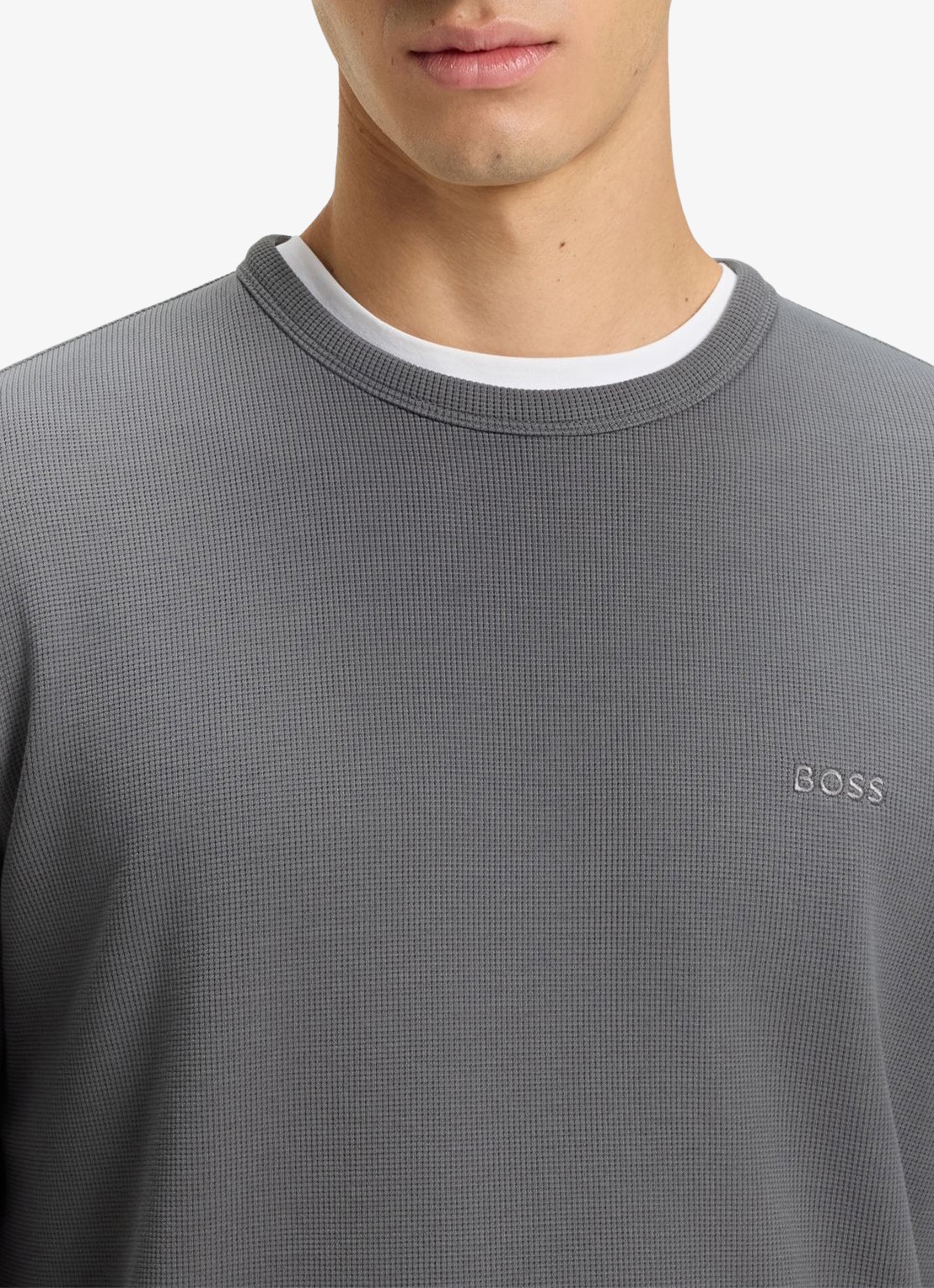 BOSS Tempesto longsleeve met structuur en logo - detail 5 donkergrijs