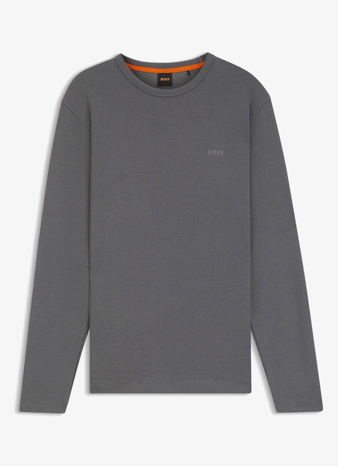 BOSS Tempesto longsleeve met structuur en logo - voorkant donkergrijs