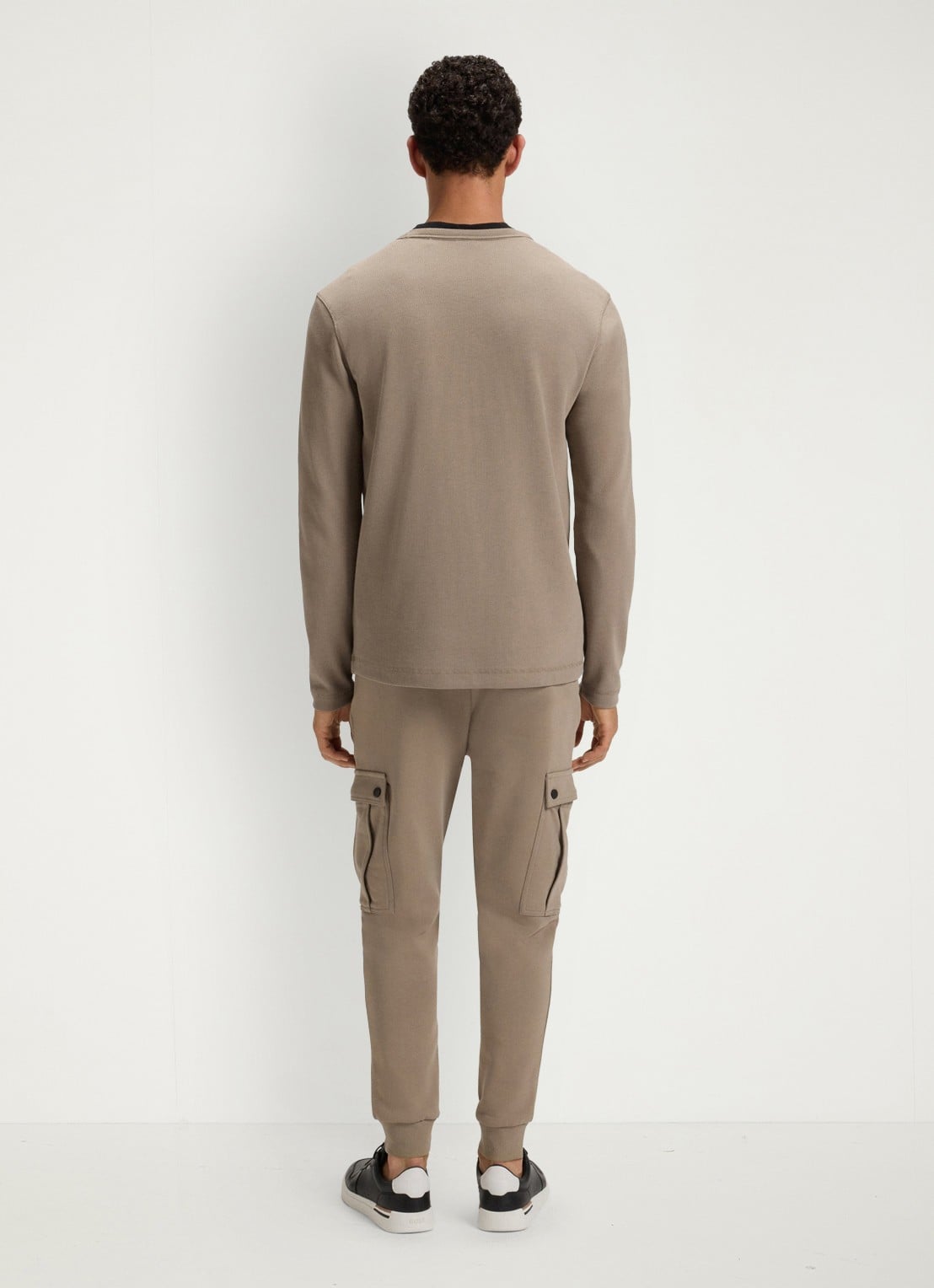 BOSS Tempesto longsleeve met structuur en logo - achterkant 5 khaki