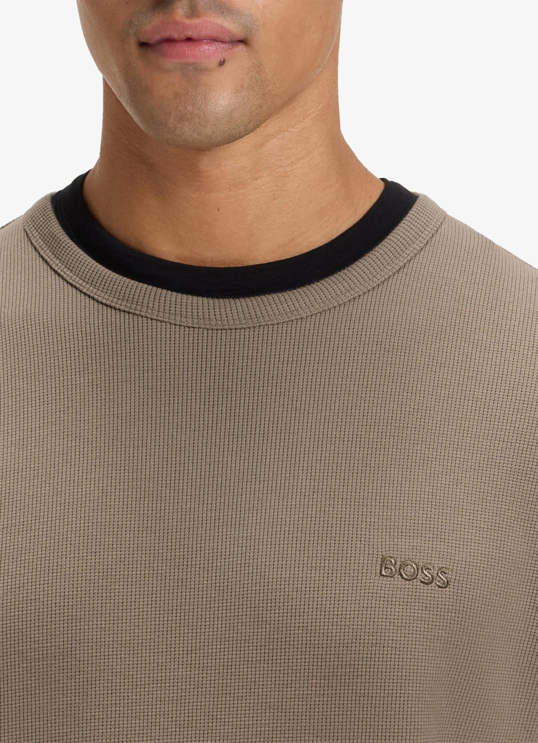 BOSS Tempesto longsleeve met structuur en logo - detail 4 khaki