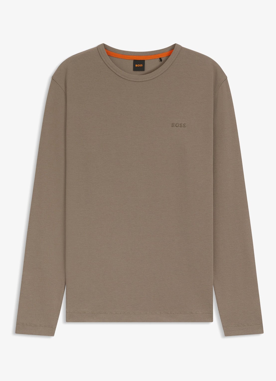 BOSS Tempesto longsleeve met structuur en logo - voorkant khaki