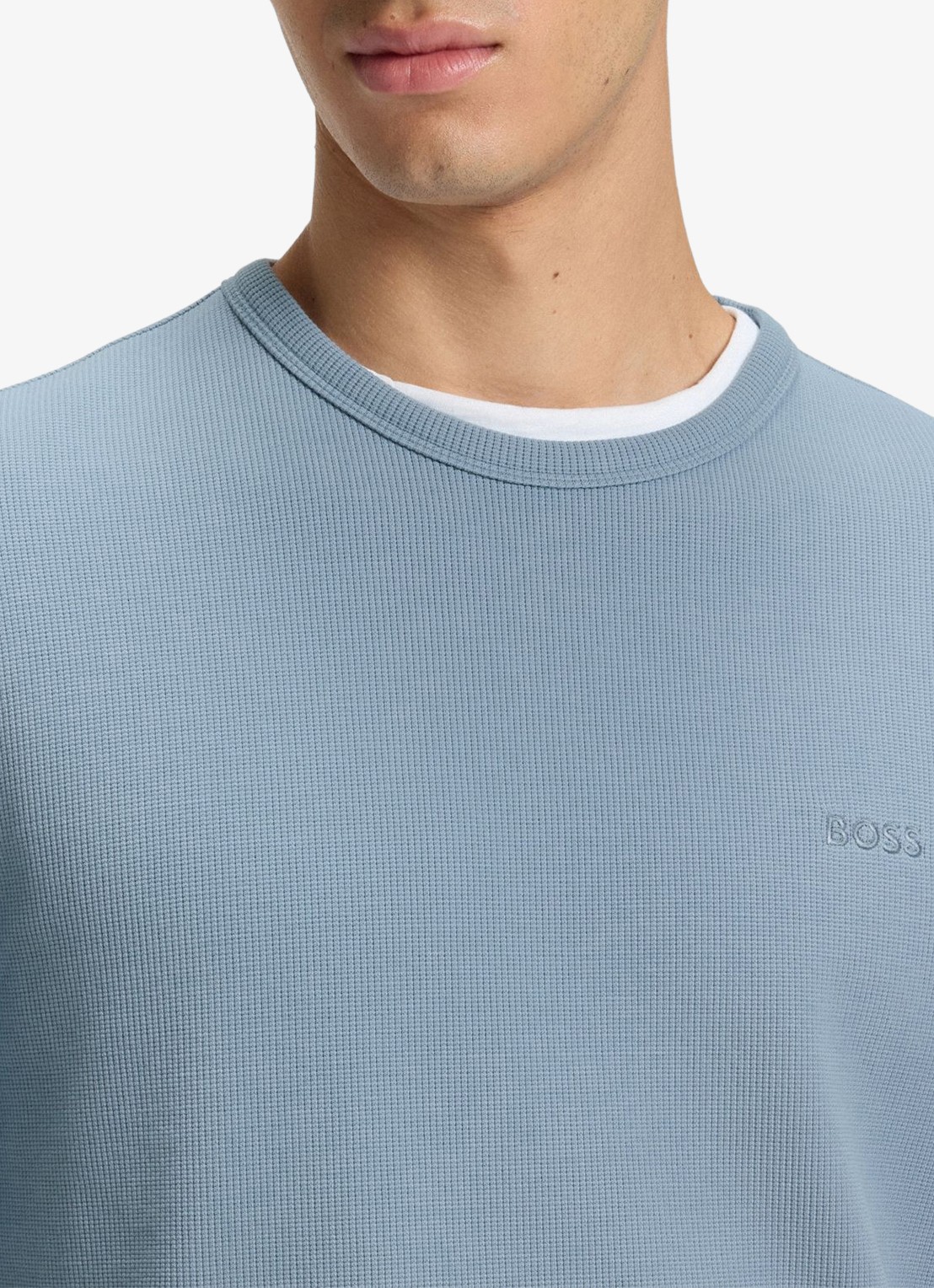 BOSS Tempesto longsleeve met structuur en logo - detail 3 lichtblauw