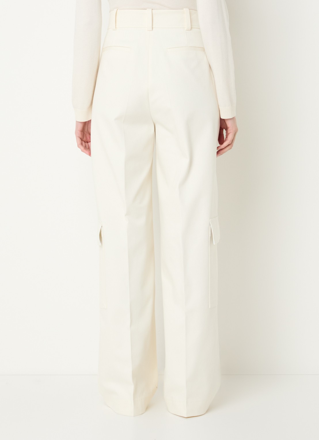 BOSS Teneria high waist wide fit cargobroek met steekzakken - achterkant 4 gebroken wit