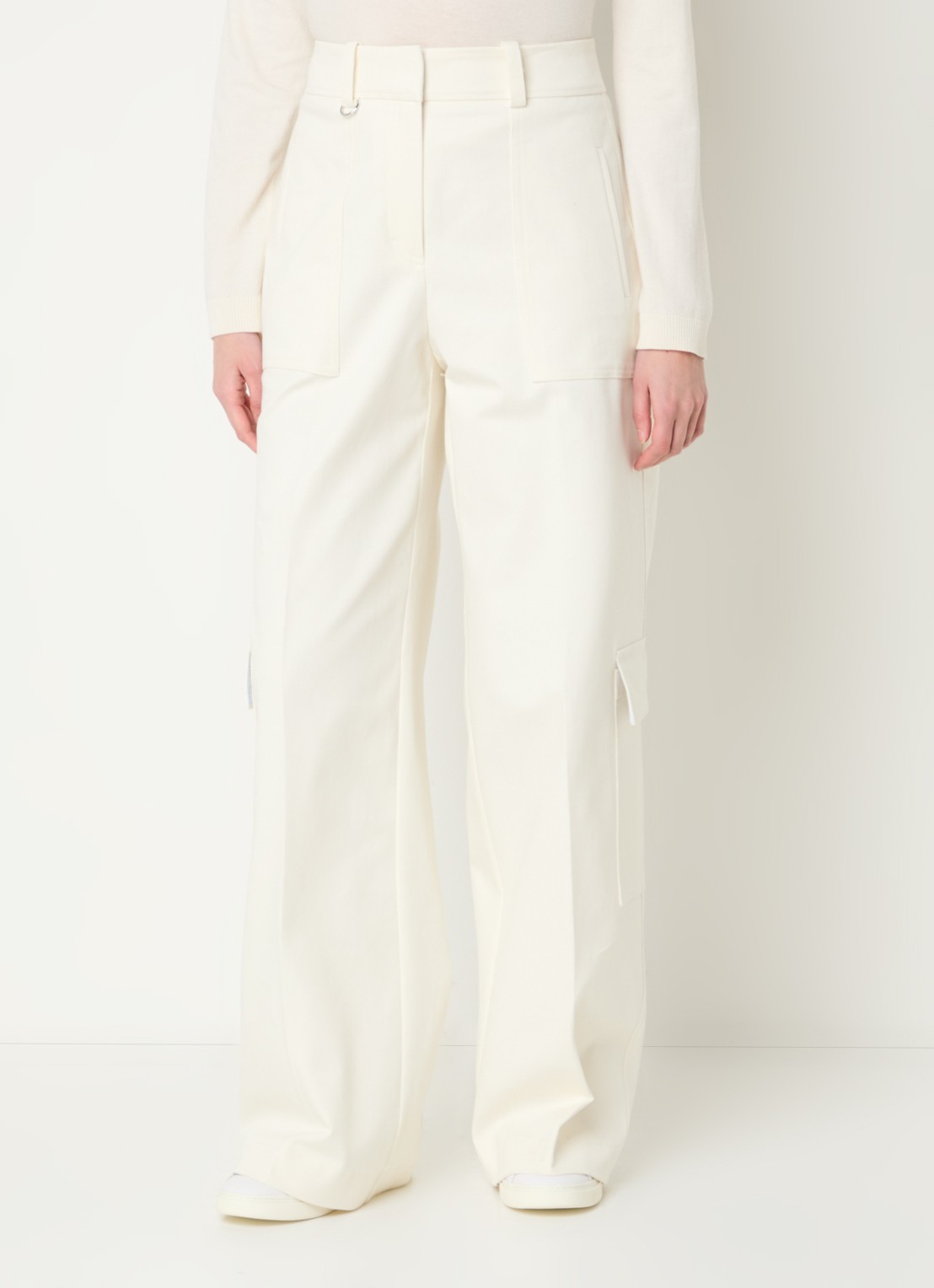 BOSS Teneria high waist wide fit cargobroek met steekzakken - detail gebroken wit