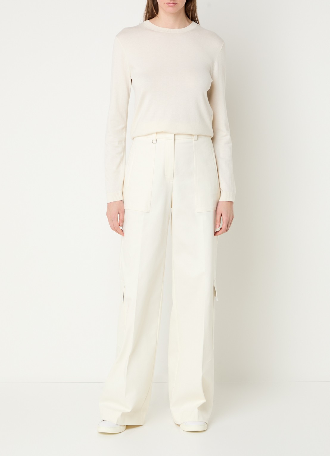 BOSS Teneria high waist wide fit cargobroek met steekzakken - voorkant 3 gebroken wit
